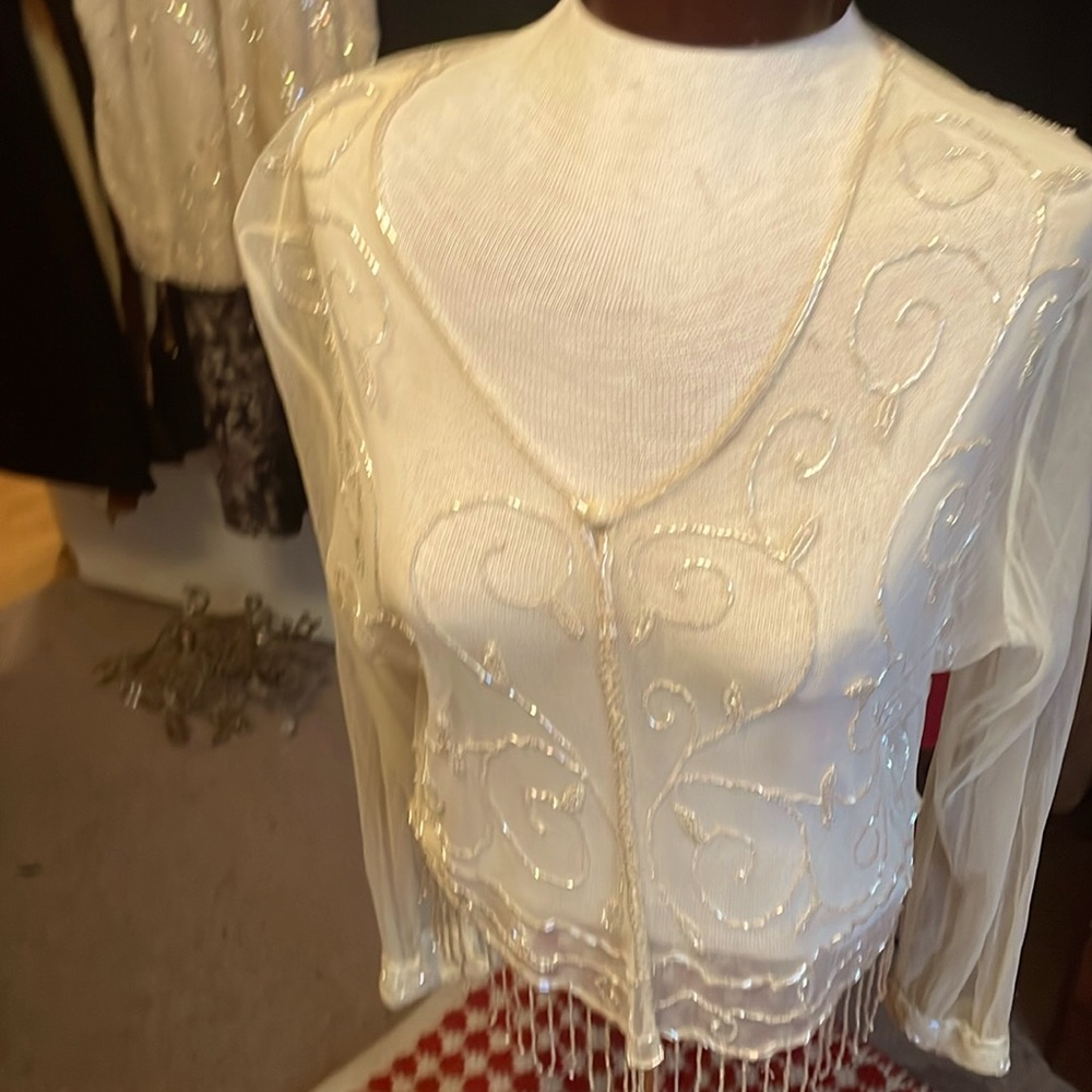 Sheer Sequin Evening Blouse - image 1